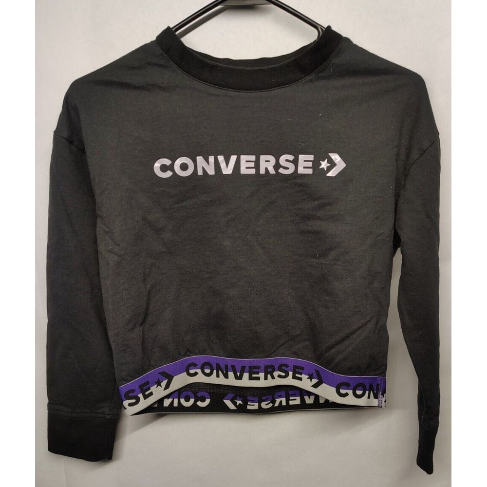 Converse Wordmark Black Crew Sweat Shirt‎ Size L 12-13yrs Girl's Crop